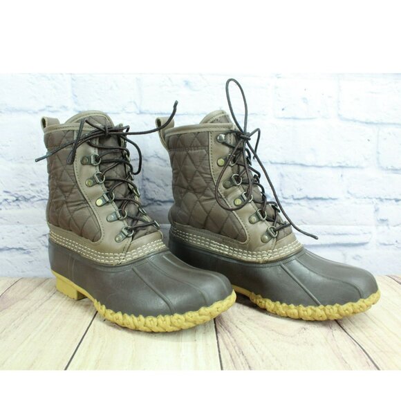 LL Bean Brown Nylon Shearling Lined Quilted Insulated Duck Boots Size 7 M - Picture 3 of 10